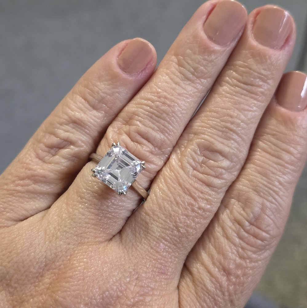 Ascher Cut Diamond CZ Simulant Sterling Silver Engagement Ring Size 8